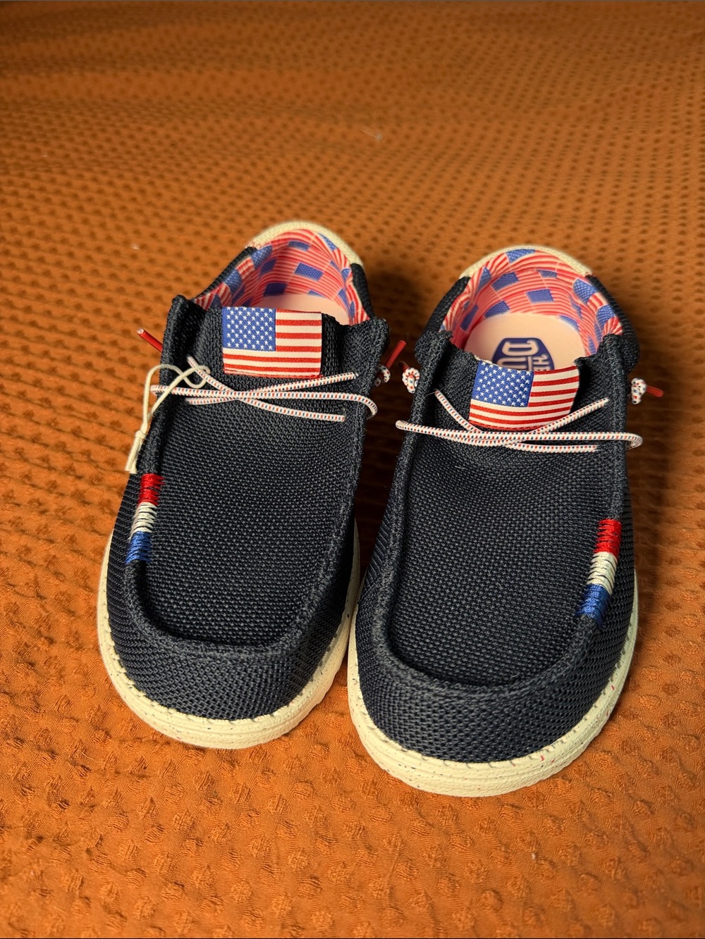 Hey Dude Navy Kids Slip-On Sneakers with Red, White & Blue Accents